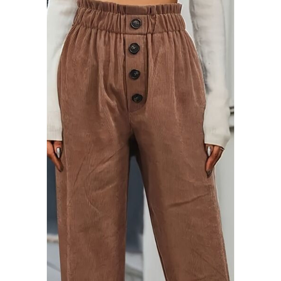 Decorative Button High Waist Pants Apparel and Accessories