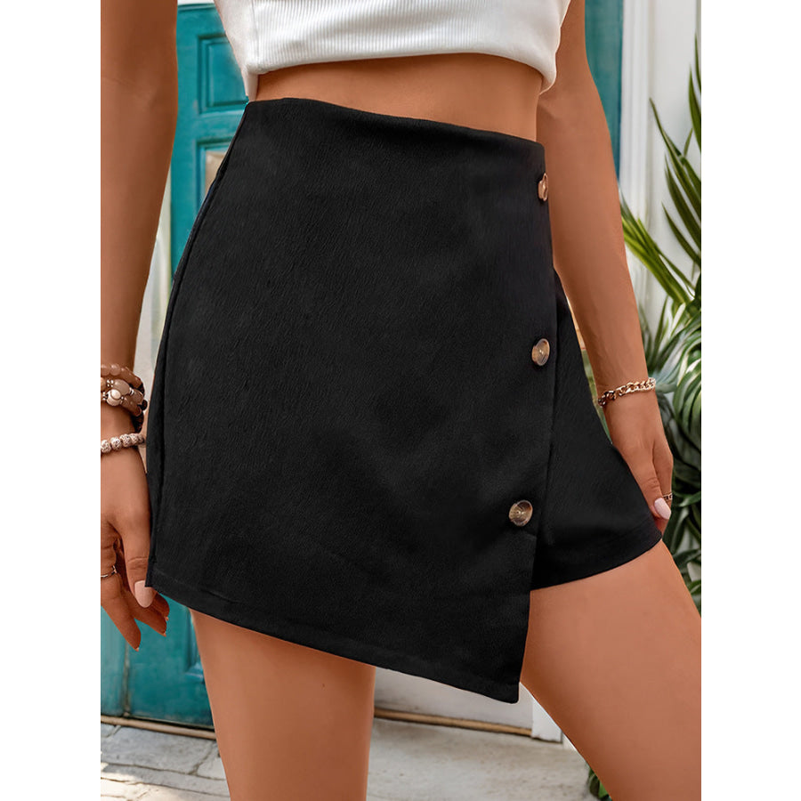 Decorative Button High Waist Skort Apparel and Accessories