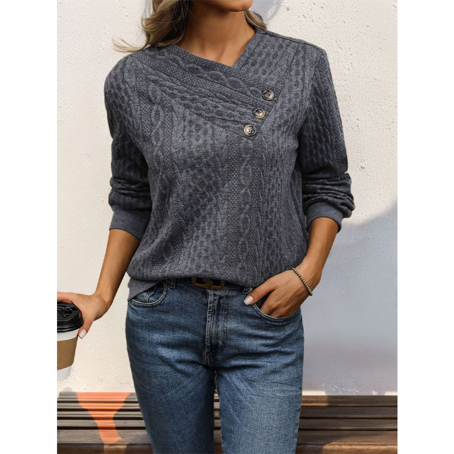 Decorative Button Long Sleeve Sweatshirt Apparel and Accessories