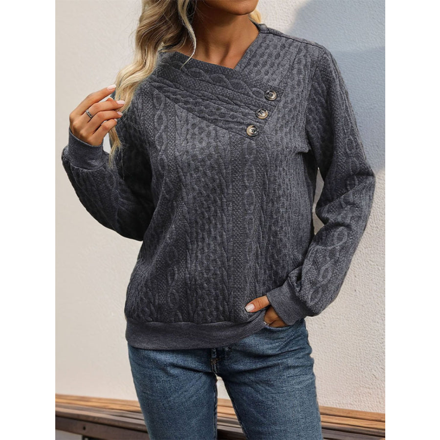 Decorative Button Long Sleeve Sweatshirt Apparel and Accessories