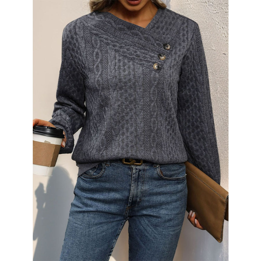 Decorative Button Long Sleeve Sweatshirt Apparel and Accessories