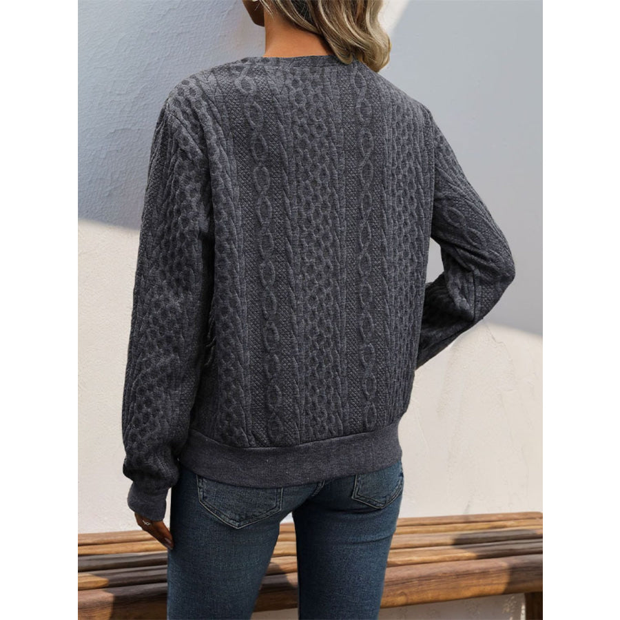 Decorative Button Long Sleeve Sweatshirt Dark Gray / S Apparel and Accessories