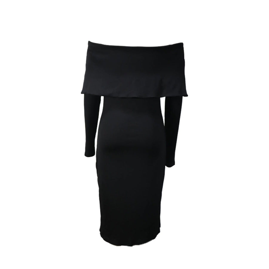 Decorative Button Off-Shoulder Long Sleeve Dress Apparel and Accessories