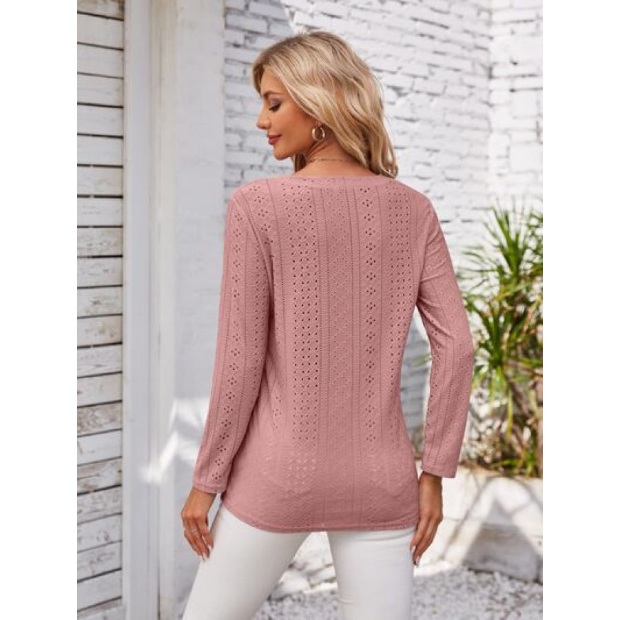 Decorative Button Openwork V - Neck T - Shirt Apparel and Accessories