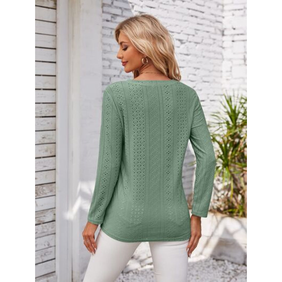 Decorative Button Openwork V - Neck T - Shirt Apparel and Accessories