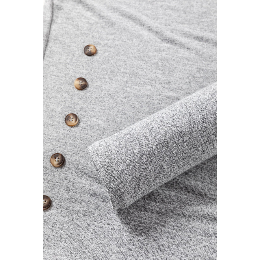 Decorative Button Round Neck Long Sleeve Top Apparel and Accessories