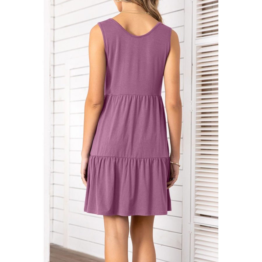 Decorative Button Scoop Neck Sleeveless Tiered Dress Fandango / S