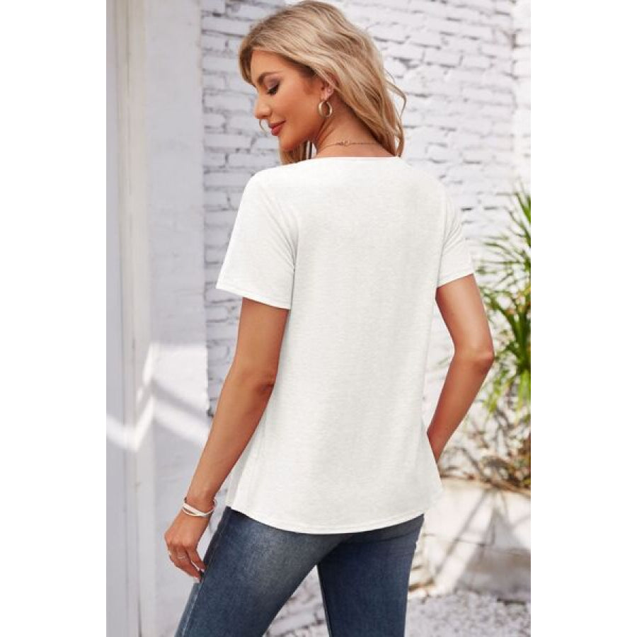 Decorative Button Scoop Neck T - Shirt Apparel and Accessories