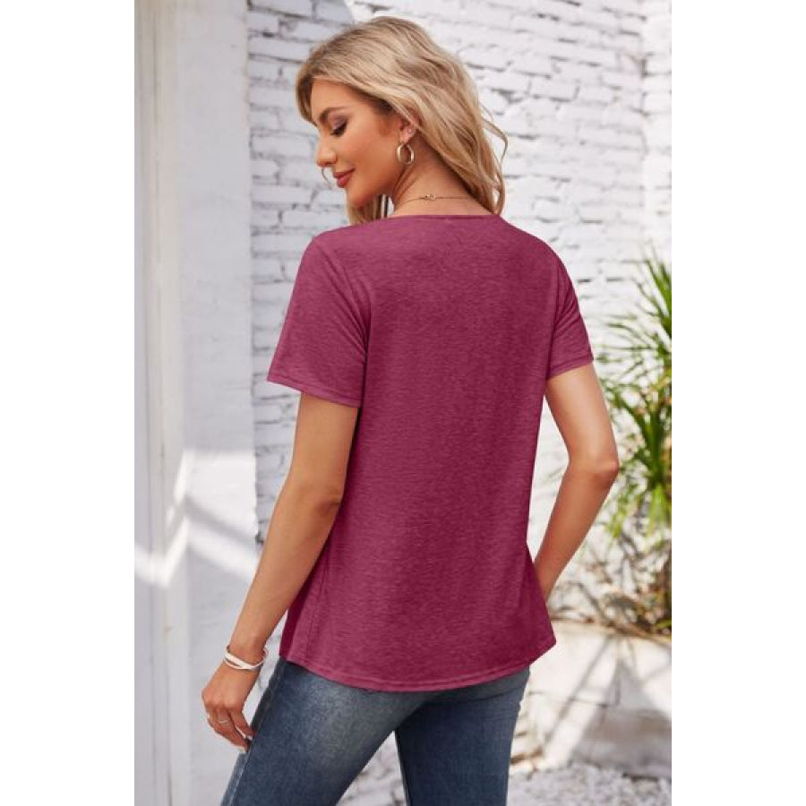 Decorative Button Scoop Neck T - Shirt Apparel and Accessories