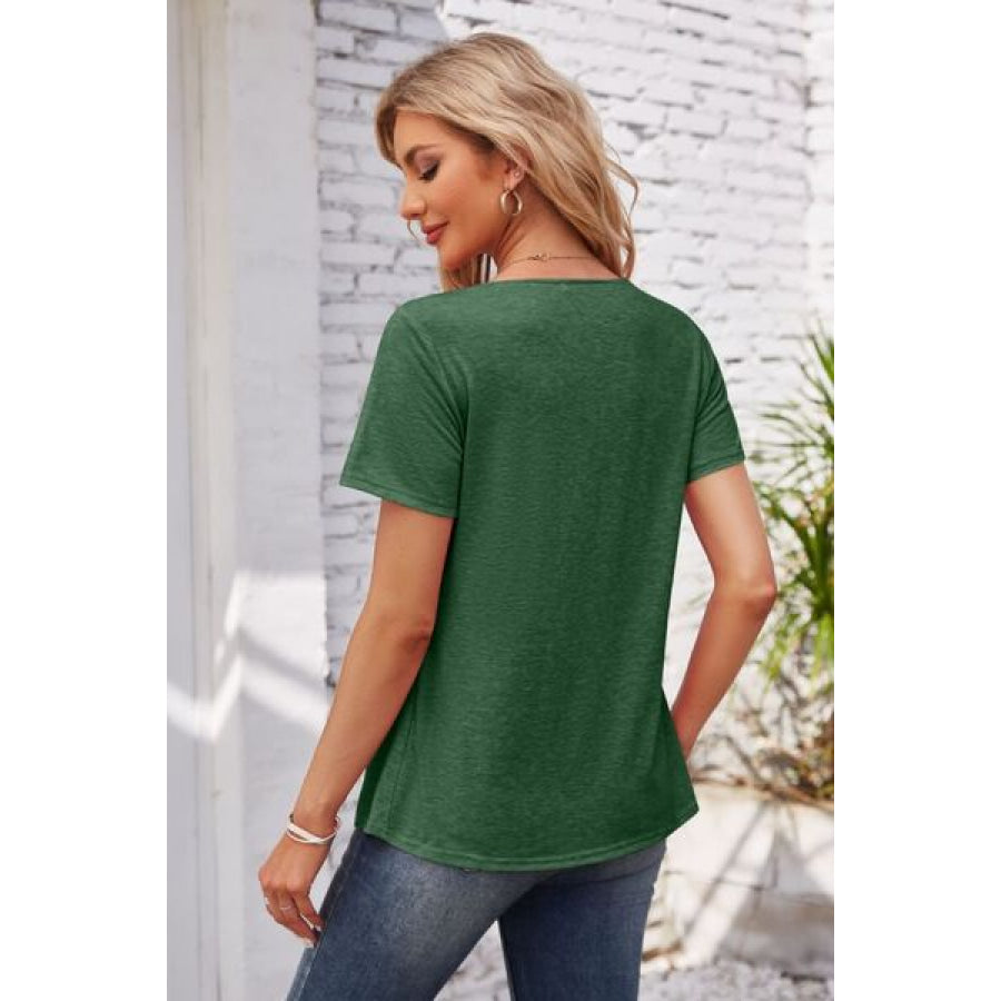 Decorative Button Scoop Neck T - Shirt Apparel and Accessories