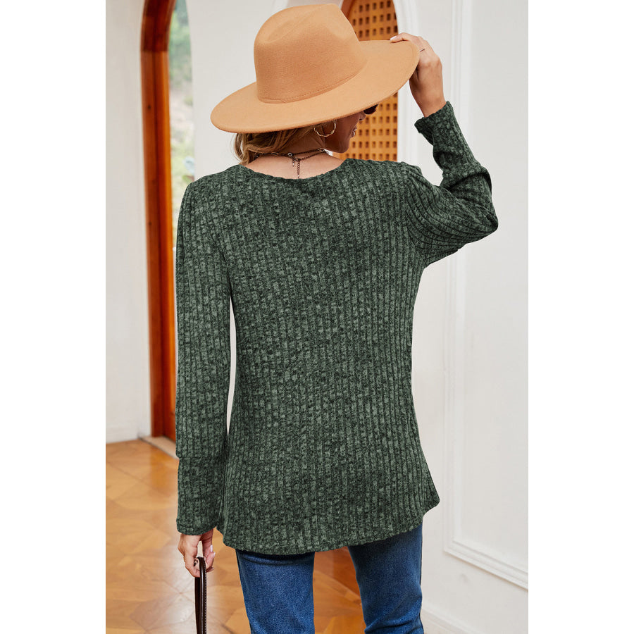 Decorative Button Square Neck T - Shirt Apparel and Accessories