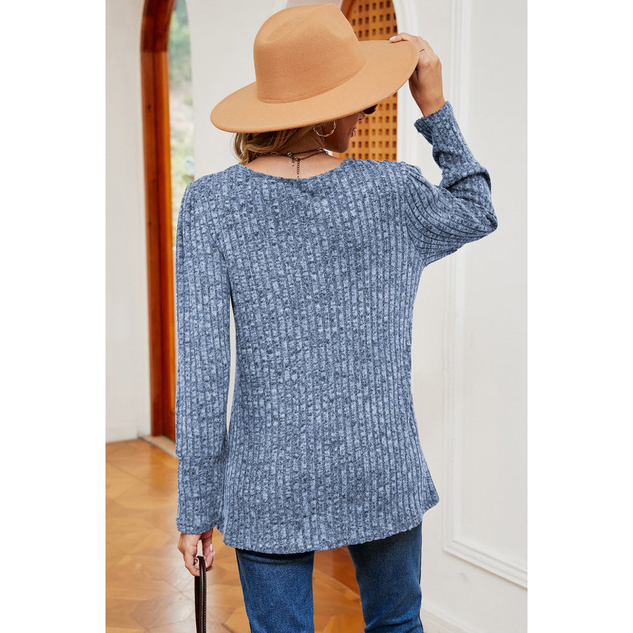 Decorative Button Square Neck T - Shirt Apparel and Accessories