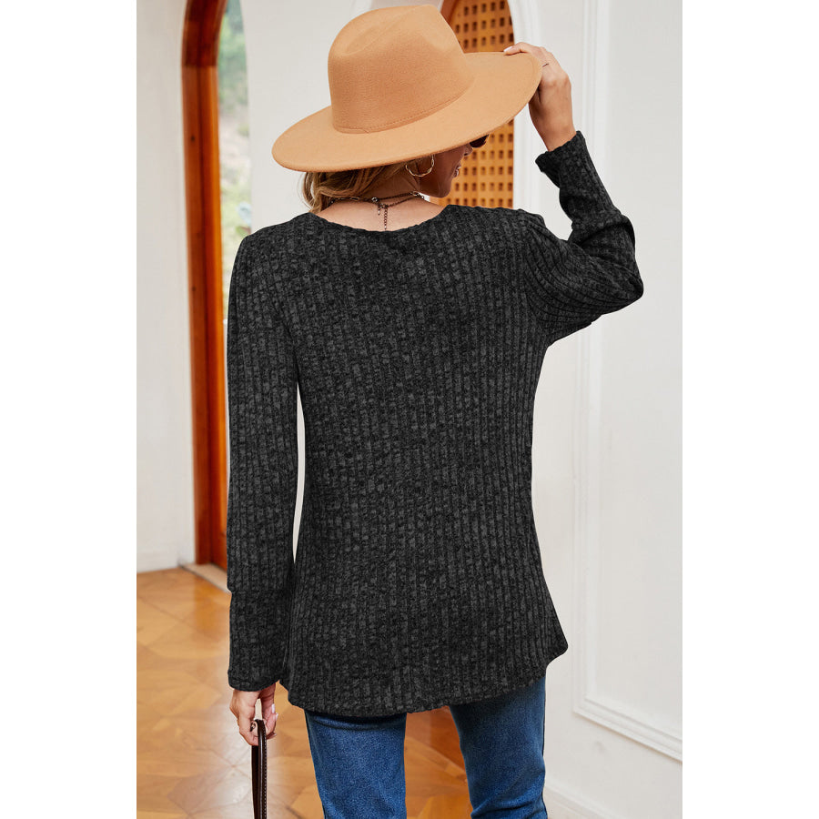 Decorative Button Square Neck T - Shirt Apparel and Accessories