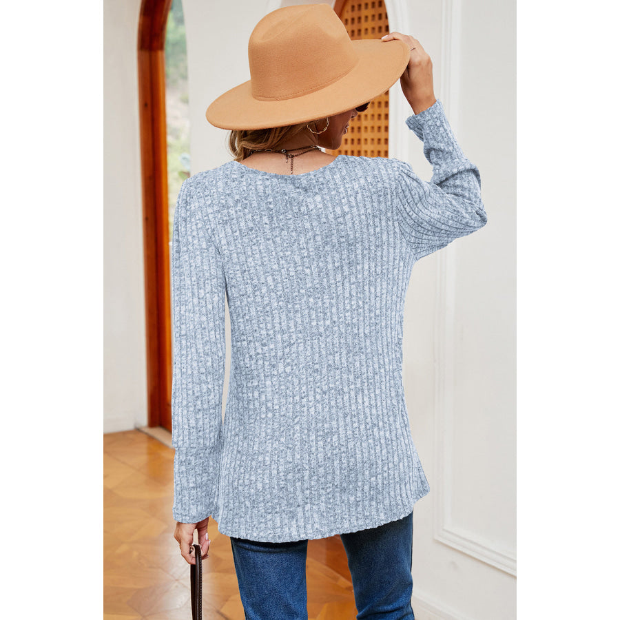 Decorative Button Square Neck T - Shirt Apparel and Accessories