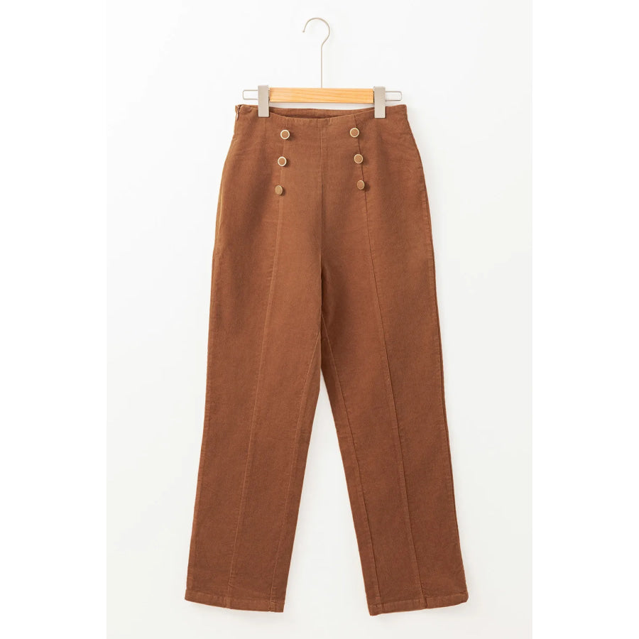 Decorative Button Straight Leg Pants Apparel and Accessories