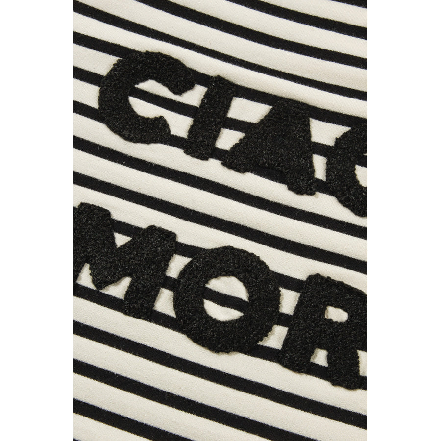 Decorative Button Striped Long Sleeve Sweatshirt Apparel and Accessories