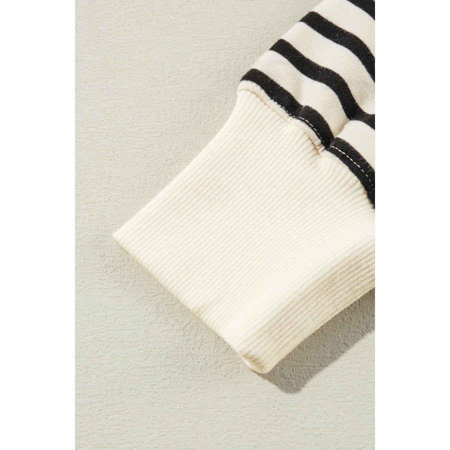 Decorative Button Striped Long Sleeve Sweatshirt Apparel and Accessories