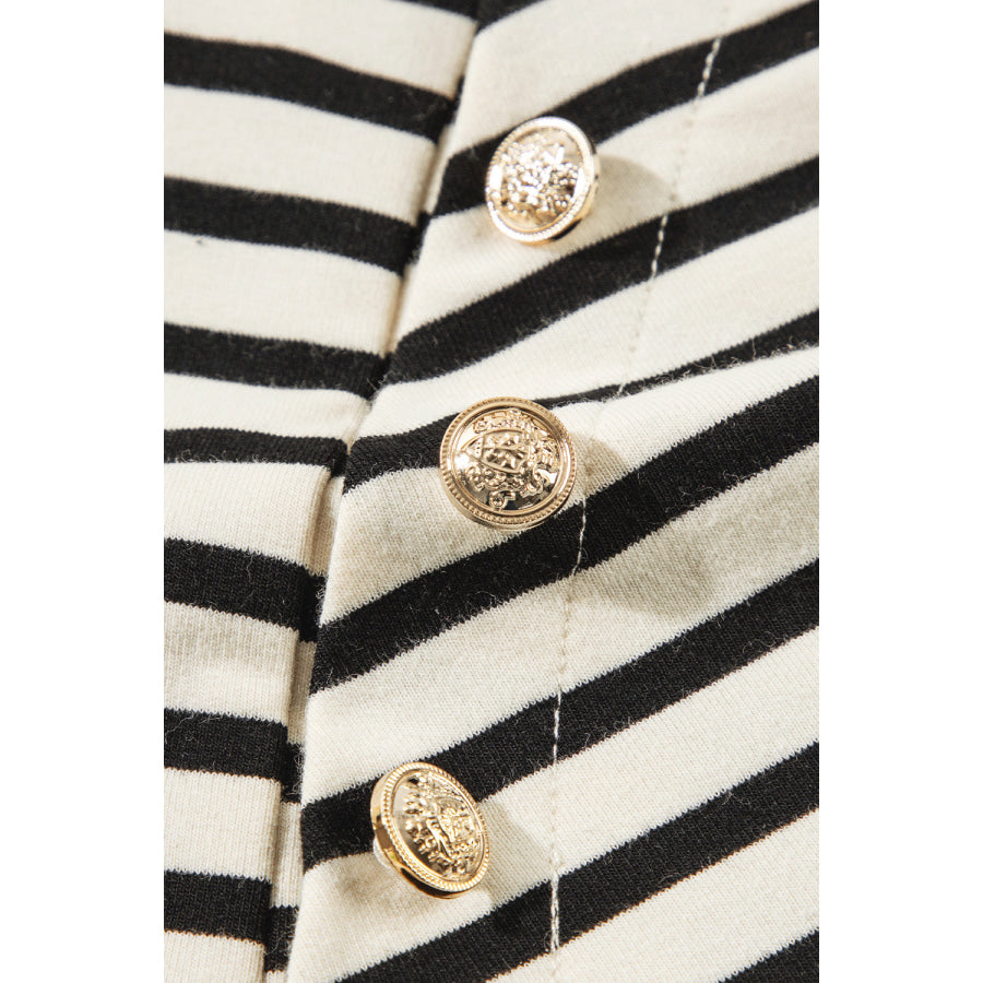 Decorative Button Striped Long Sleeve Sweatshirt Apparel and Accessories