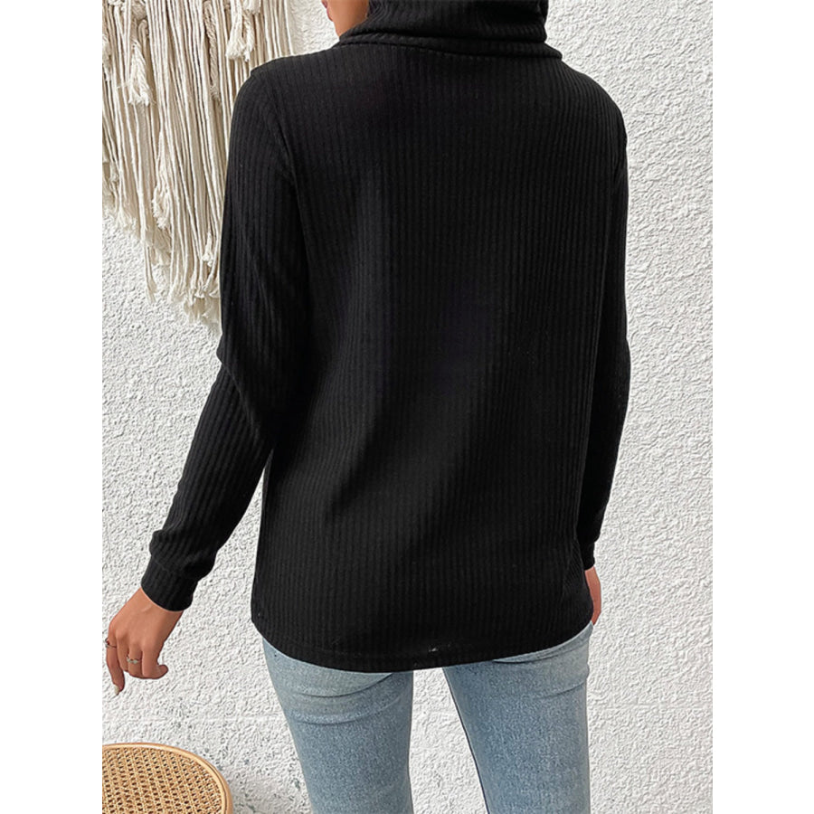 Decorative Button Turtleneck Long Sleeve T-Shirt Apparel and Accessories