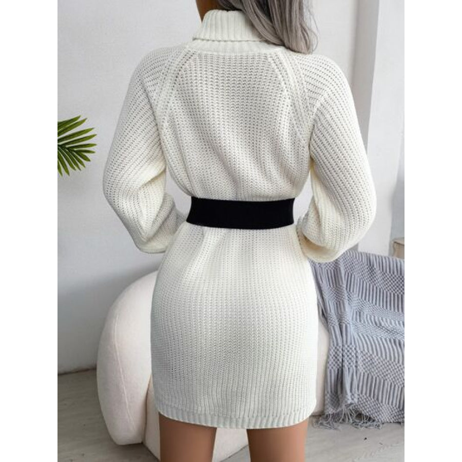 Decorative Button Turtleneck Sweater Dress Apparel and Accessories