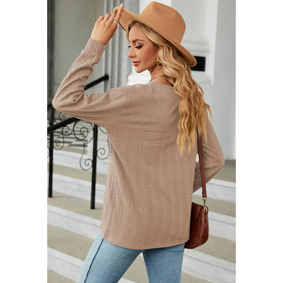 Decorative Button V - Neck Long Sleeve T - Shirt Apparel and Accessories