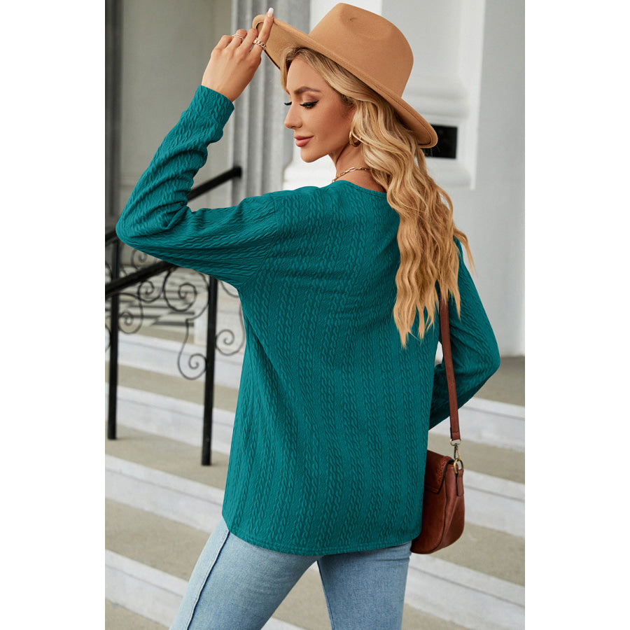 Decorative Button V - Neck Long Sleeve T - Shirt Apparel and Accessories