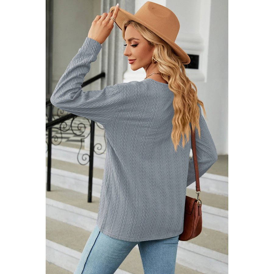 Decorative Button V - Neck Long Sleeve T - Shirt Apparel and Accessories