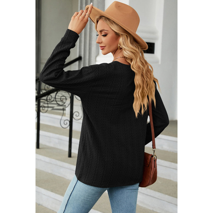 Decorative Button V - Neck Long Sleeve T - Shirt Apparel and Accessories