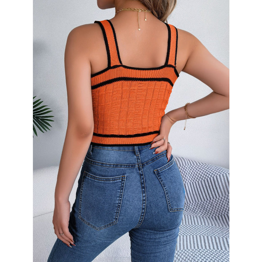 Decorative Button Wide Strap Knit Cami Apparel and Accessories