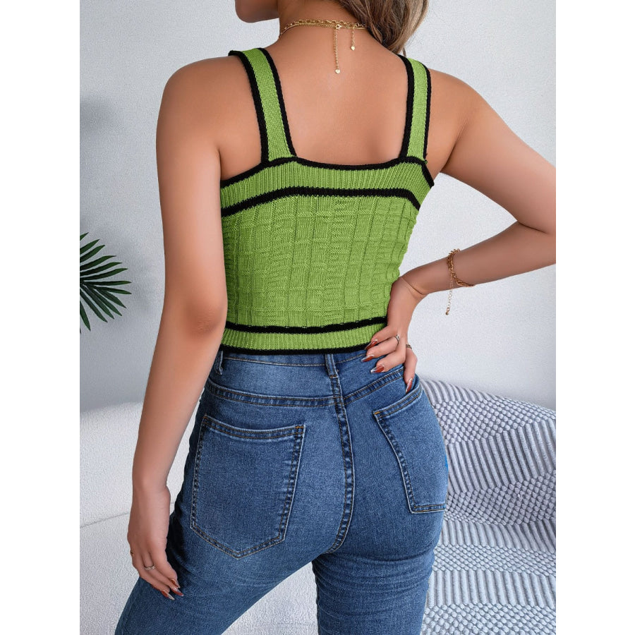 Decorative Button Wide Strap Knit Cami Apparel and Accessories