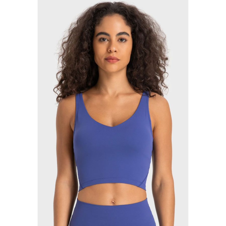 Deep V-Neck Crop Sports Bra Cobalt Blue / 4