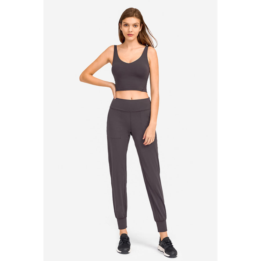Deep V-Neck Crop Sports Bra Dark Gray / 4
