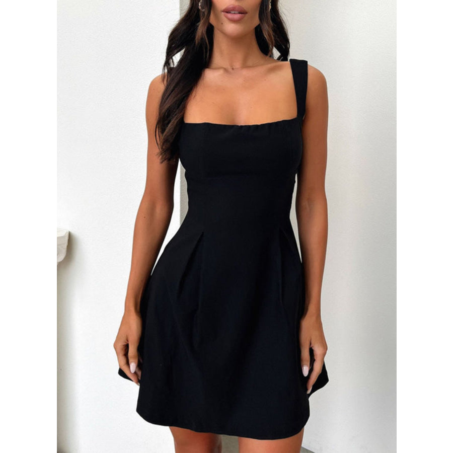 Devine Bow Back Square Neck Mini Dress Black / S Apparel and Accessories