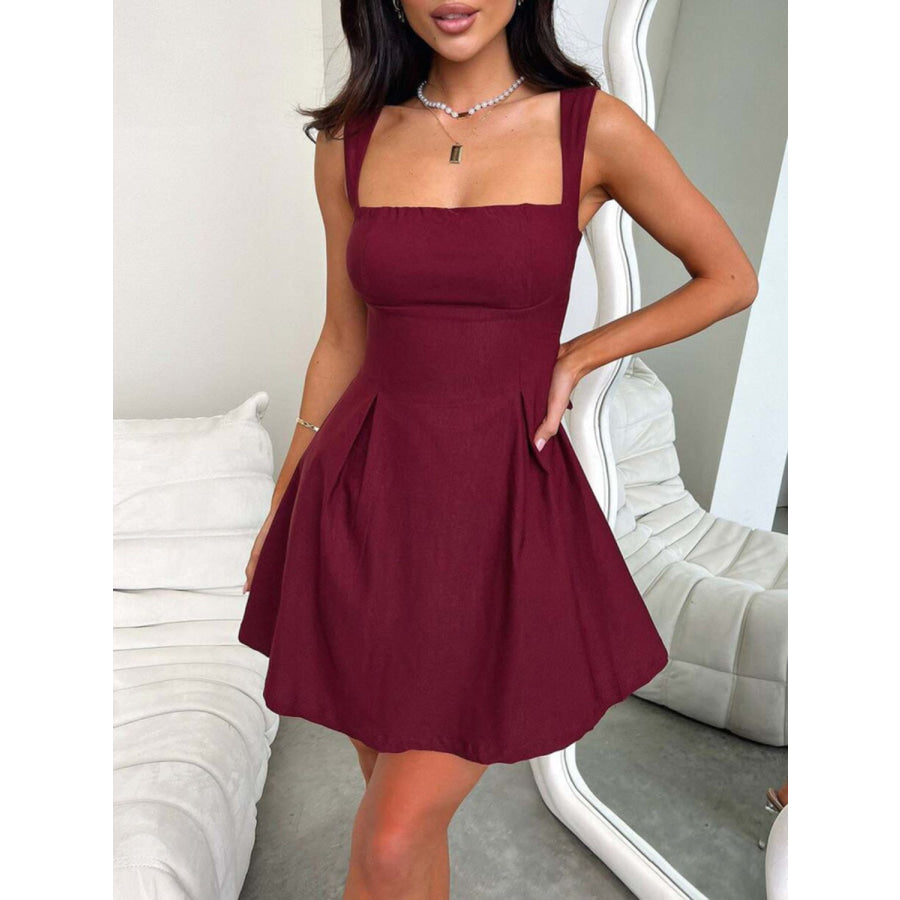 Devine Bow Back Square Neck Mini Dress Burgundy / S Apparel and Accessories