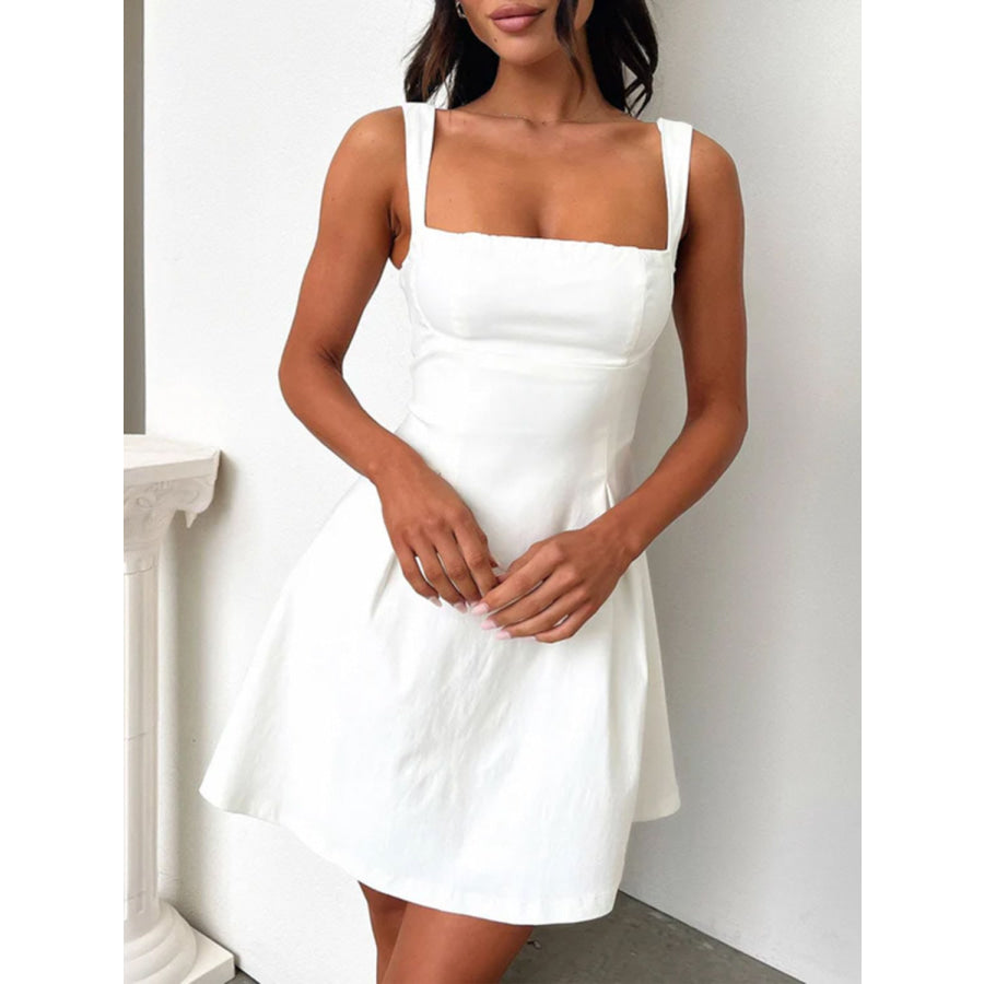 Devine Bow Back Square Neck Mini Dress White / S Apparel and Accessories