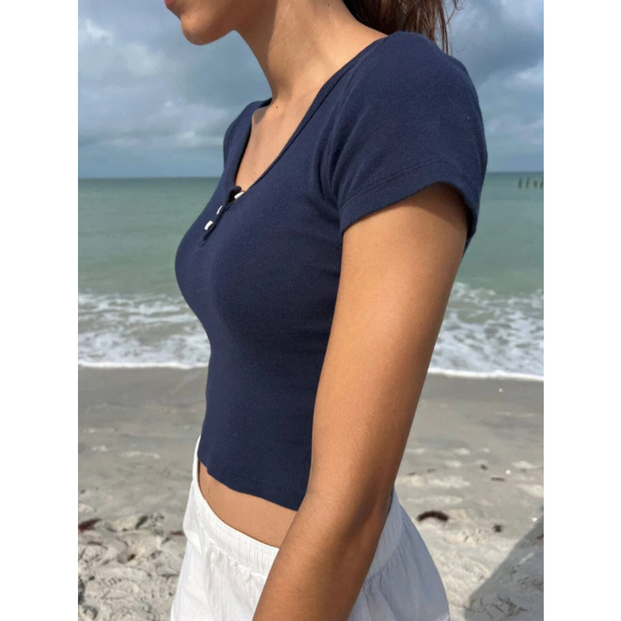 Devine Button Detail Short Sleeve T-Shirt Apparel and Accessories