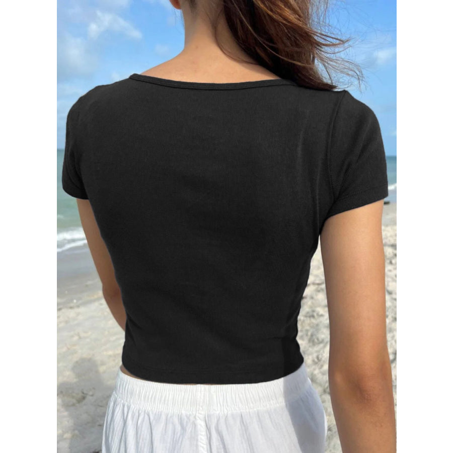 Devine Button Detail Short Sleeve T-Shirt Apparel and Accessories