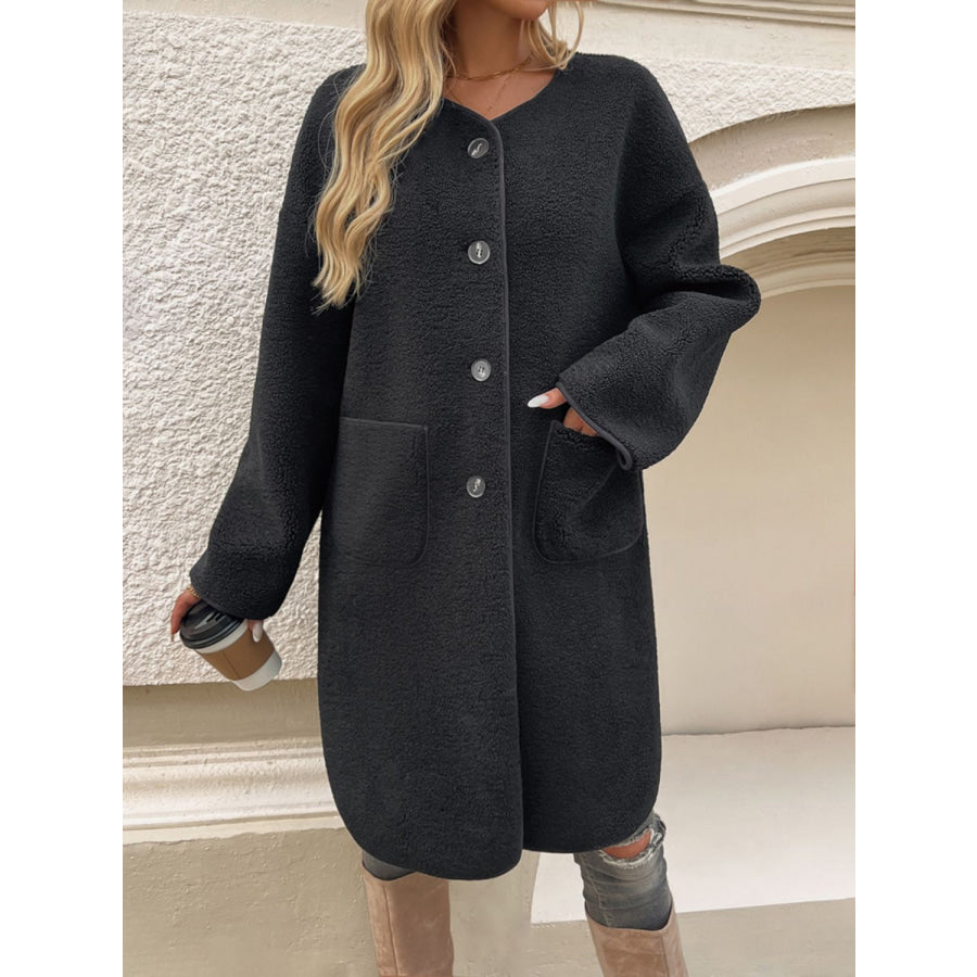 Devine Button Up Long Sleeve Coat Black / S Apparel and Accessories