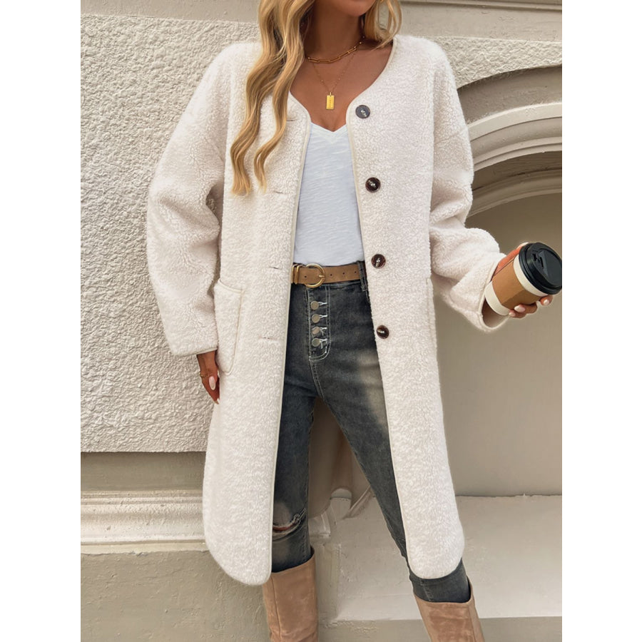 Devine Button Up Long Sleeve Coat Ivory / S Apparel and Accessories