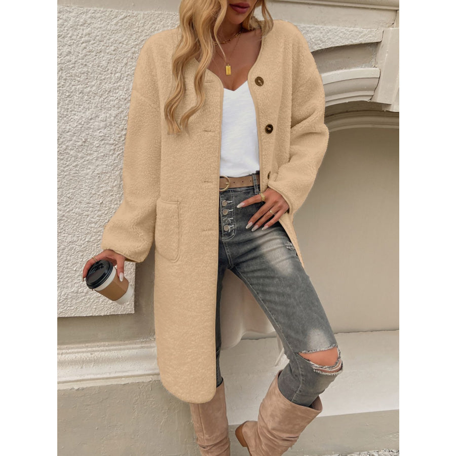 Devine Button Up Long Sleeve Coat Tan / S Apparel and Accessories
