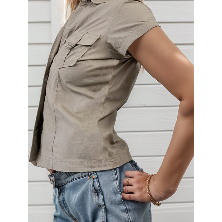 Devine Collared Neck Short Sleeve Shirt Apparel and Accessories