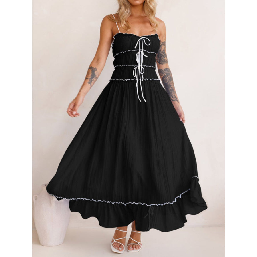 Devine Frill Ruffled Hem Midi Cami Dress Black / S Apparel and Accessories