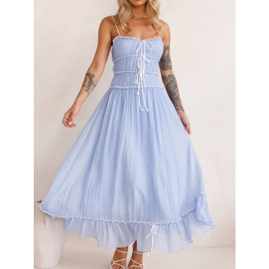 Devine Frill Ruffled Hem Midi Cami Dress Light Blue / S Apparel and Accessories