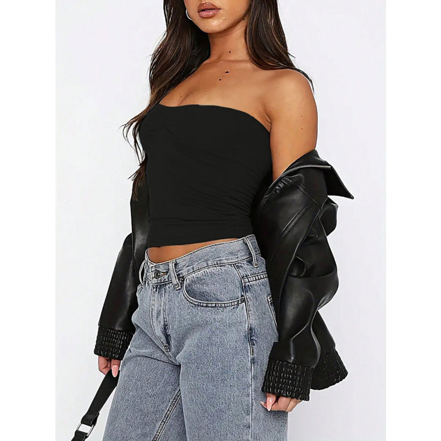 Devine Ruched Tube Top Black / S Apparel and Accessories