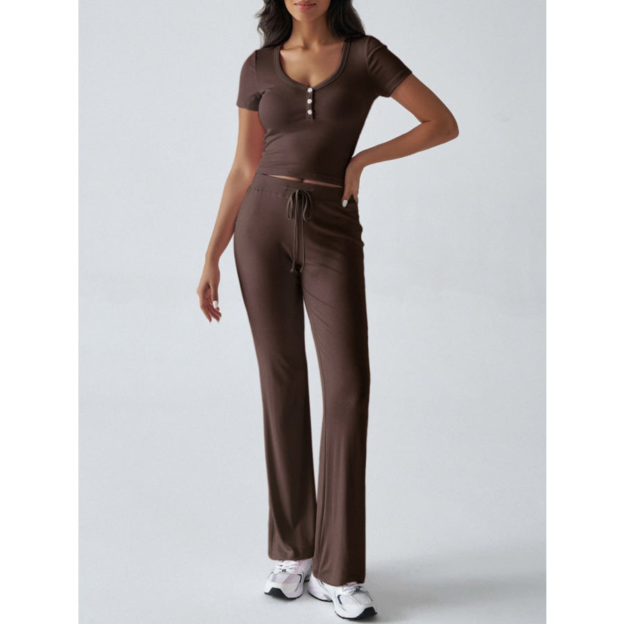 Devine Short Sleeve Top and Drawstring Pants Set Apparel and Accessories
