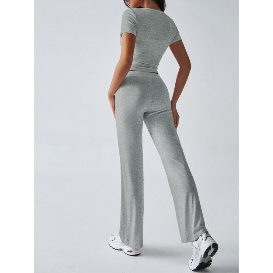 Devine Short Sleeve Top and Drawstring Pants Set Apparel and Accessories