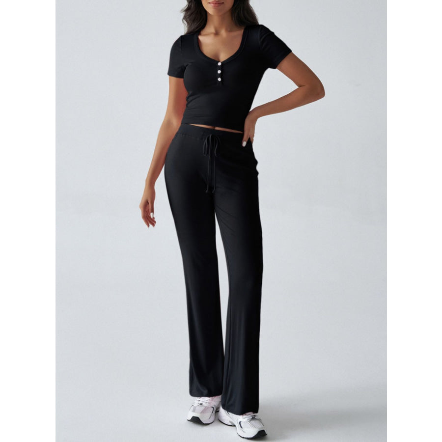 Devine Short Sleeve Top and Drawstring Pants Set Apparel and Accessories