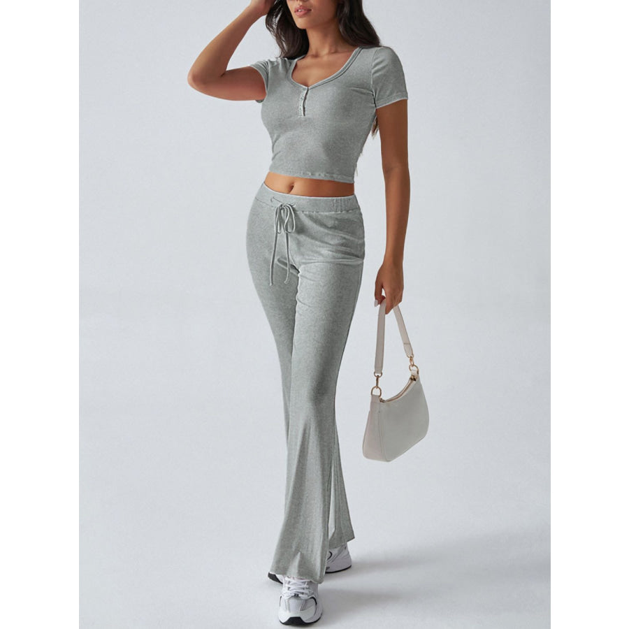 Devine Short Sleeve Top and Drawstring Pants Set Apparel and Accessories