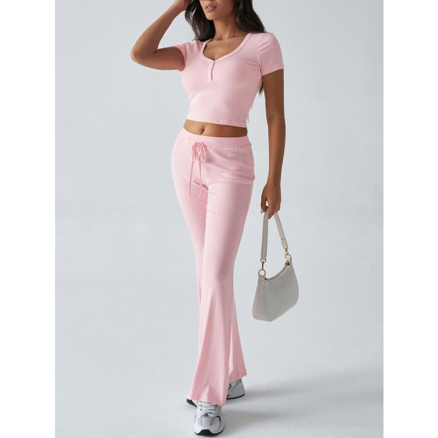 Devine Short Sleeve Top and Drawstring Pants Set Apparel and Accessories