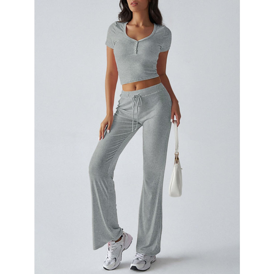 Devine Short Sleeve Top and Drawstring Pants Set Apparel and Accessories